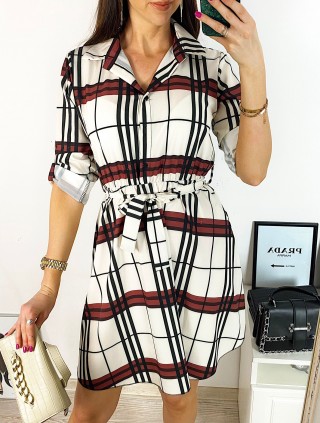 Rochie de zi casual alba cu imprimeu dungi maro