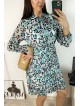 Rochie de zi casual turcoaz cu imprimeu animal print si snur la gat
