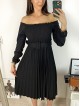 Rochie dama eleganta midi neagra cu pliuri si curea in talie