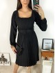 Rochie dama eleganta midi neagra cu pliuri si curea in talie