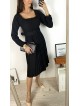 Rochie dama eleganta midi neagra cu pliuri si curea in talie