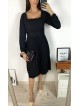 Rochie dama eleganta midi neagra cu pliuri si curea in talie