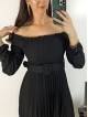 Rochie dama eleganta midi neagra cu pliuri si curea in talie