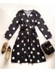Rochie midi casual neagra cu imprimeu buline si maneci lungi Rochie midi casual neagra cu imprimeu buline si maneci lungi
