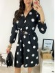 Rochie midi casual neagra cu imprimeu buline si maneci lungi