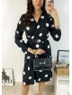 Rochie midi casual neagra cu imprimeu buline si maneci lungi