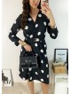Rochie midi casual neagra cu imprimeu buline si maneci lungi