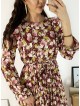 Rochie dama ieftina rosie midi cu pliuri si volanase si imprimeu multifloral