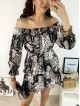 Rochie de zi ieftina neagra cu imprimeu snake si umerii goi