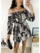 Rochie de zi ieftina neagra cu imprimeu snake si umerii goi