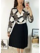 Rochie dama eleganta midi neagra cu pliuri si imprimeu mandala Half