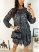 Rochie de zi casual neagra cu imprimeu animal print si snur la gat