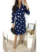 Rochie midi casual bleumarin cu imprimeu buline si maneci lungi