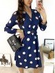 Rochie midi casual bleumarin cu imprimeu buline si maneci lungi