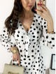 Rochie mini casual alba cu imprimeu buline si maneci lungi 