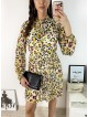 Rochie de zi casual galbena cu imprimeu animal print si snur la gat