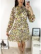 Rochie de zi casual galbena cu imprimeu animal print si snur la gat