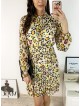 Rochie de zi casual galbena cu imprimeu animal print si snur la gat