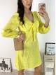 Rochie mini casual galbena cu imprimeu buline si maneci lungi 
