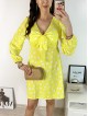 Rochie mini casual galbena cu imprimeu buline si maneci lungi 