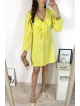 Rochie mini casual galbena cu imprimeu buline si maneci lungi 