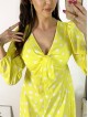 Rochie mini casual galbena cu imprimeu buline si maneci lungi 