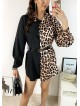 Rochie de zi ieftina maro stil camasa cu imprimeu leopard pe jumatate