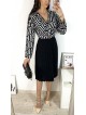Rochie dama eleganta midi neagra cu pliuri si imprimeu zig zag Half