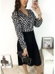 Rochie dama eleganta midi neagra cu pliuri si imprimeu zig zag Half
