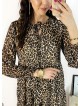 Rochie de zi casual maro cu imprimeu animal print si snur la gat