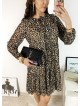 Rochie de zi casual maro cu imprimeu animal print si snur la gat