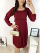 Rochie dama eleganta midi visinie cu pliuri si curea in talie