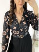 Rochie dama eleganta midi neagra cu pliuri si imprimeu stelute maro Half