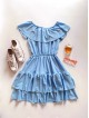 Rochie de zi scurta albastru deschis cu volanase pe umeri