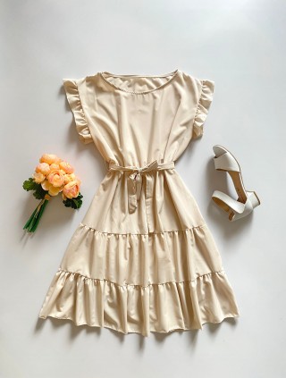 Rochie de zi scurta crem cu volanase la manecute