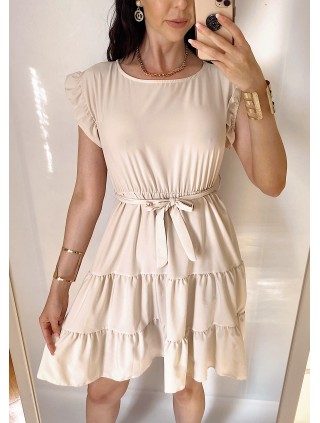 Rochie de zi scurta crem cu volanase la manecute