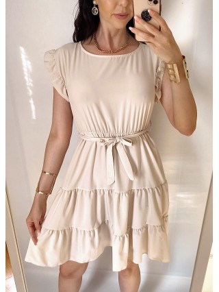 Rochie de zi scurta crem cu volanase la manecute