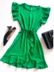 Rochie de zi scurta verde cu volanase la manecute si format parte peste parte