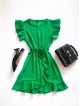 Rochie de zi scurta verde cu volanase la manecute si format parte peste parte