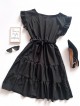 Rochie de zi scurta neagra cu volanase la manecute