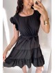 Rochie de zi scurta neagra cu volanase la manecute