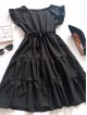 Rochie de zi scurta neagra cu volanase la manecute