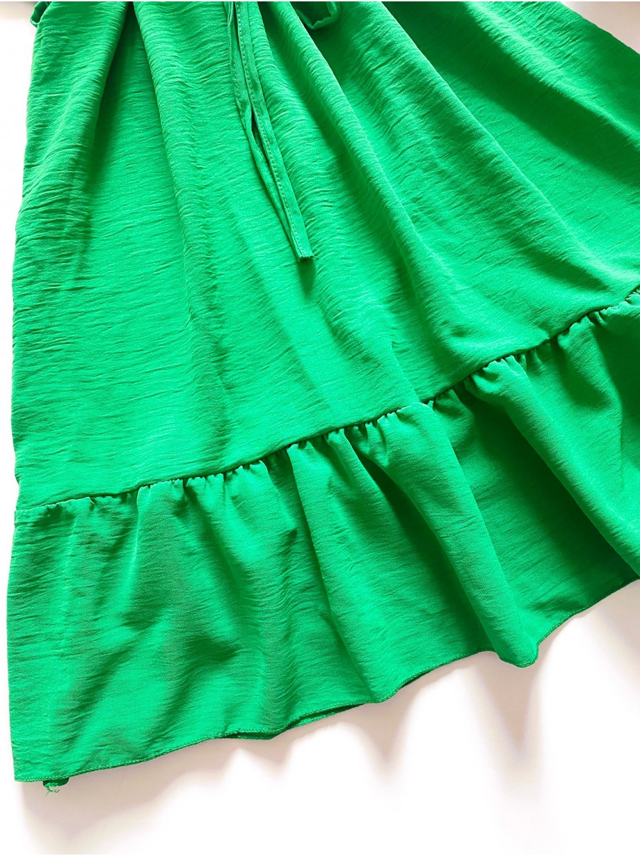 Rochie de zi scurta verde cu volanase la maneci