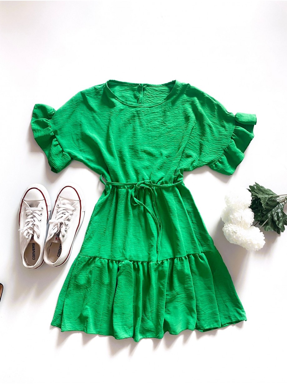 Rochie de zi scurta verde cu volanase la maneci
