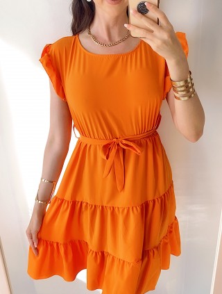 Rochie de zi scurta portocalie cu volanase la manecute