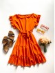Rochie de zi scurta portocalie cu volanase la manecute