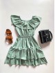 Rochie de zi scurta khaki cu volanase pe umeri