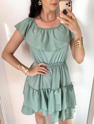 Rochie de zi scurta khaki cu volanase pe umeri