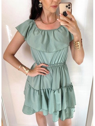 Rochie de zi scurta khaki cu volanase pe umeri