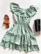 Rochie de zi scurta khaki cu volanase pe umeri